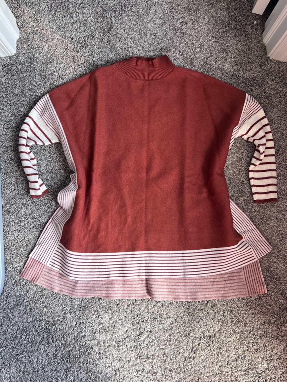 Chicwish Rust & Cream Striped Knit Poncho